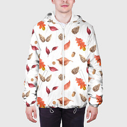 Куртка с капюшоном мужская Узор Листья, Шишки, Жёлуди, цвет: 3D-белый — фото 2
