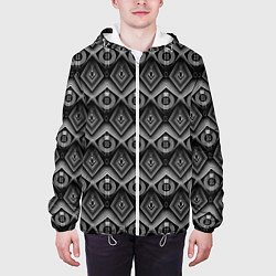 Куртка с капюшоном мужская Черно-белый геометрический современный узор арт де, цвет: 3D-белый — фото 2