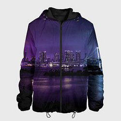 Мужская куртка Неоновый город с рекой - Фиолетовый