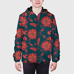 Куртка с капюшоном мужская Red flowers texture, цвет: 3D-черный — фото 2