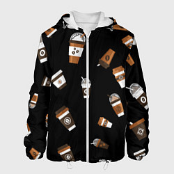 Куртка с капюшоном мужская Кофейные стаканы, цвет: 3D-белый