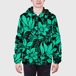 Куртка с капюшоном мужская Ажурный цветочный летний орнамент, цвет: 3D-черный — фото 2