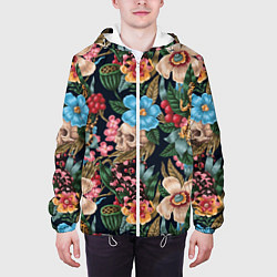 Куртка с капюшоном мужская Паттерн из цветов, черепов и саламандр, цвет: 3D-белый — фото 2