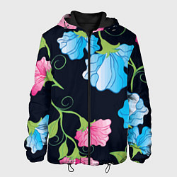 Куртка с капюшоном мужская Яркие удивительные цветы в летней ночи, цвет: 3D-черный