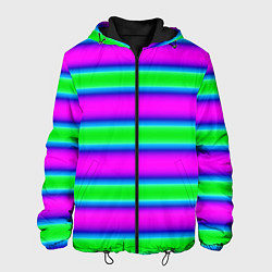Куртка с капюшоном мужская Зеленый и фиолетовые яркие неоновые полосы striped, цвет: 3D-черный