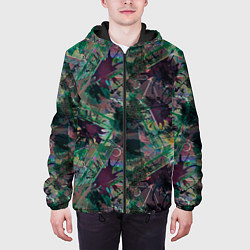 Куртка с капюшоном мужская Абстрактный гранжевый принт с кляксами и штрихами, цвет: 3D-черный — фото 2