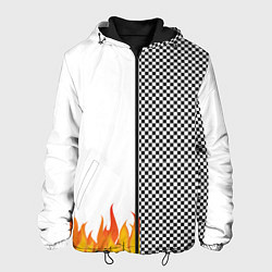 Куртка с капюшоном мужская Шахматаня клетка с огнём, цвет: 3D-черный