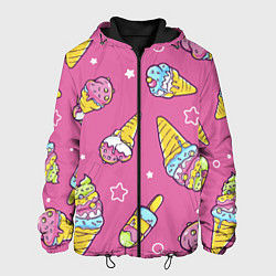 Куртка с капюшоном мужская Разноцветное Мороженое Со Звёздочками, цвет: 3D-черный