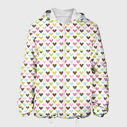 Куртка с капюшоном мужская Разноцветные светлые сердечки, цвет: 3D-белый