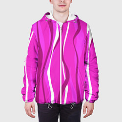 Куртка с капюшоном мужская Розовые полосы, цвет: 3D-белый — фото 2