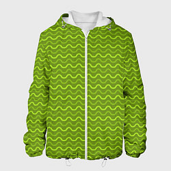 Куртка с капюшоном мужская Зеленые светлые и темные волнистые полосы, цвет: 3D-белый