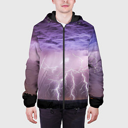 Куртка с капюшоном мужская Гроза в ночном небе, цвет: 3D-черный — фото 2