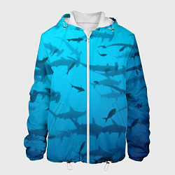 Куртка с капюшоном мужская Акулы - океан, цвет: 3D-белый