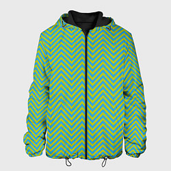 Куртка с капюшоном мужская Зеленые зигзаги, цвет: 3D-черный