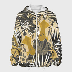 Куртка с капюшоном мужская Жирафы в тропиках, цвет: 3D-белый