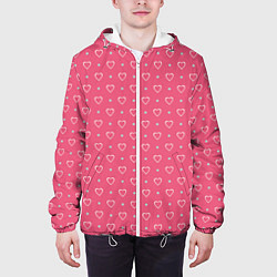 Куртка с капюшоном мужская Розовые сердечки паттерн, цвет: 3D-белый — фото 2