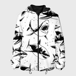 Куртка с капюшоном мужская Кровожадные акулы - стая, цвет: 3D-черный