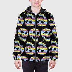 Куртка с капюшоном мужская Прикольные красочные черепа - паттерн, цвет: 3D-черный — фото 2