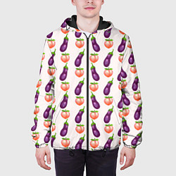 Куртка с капюшоном мужская Баклажаны и персики паттерн, цвет: 3D-черный — фото 2