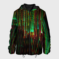Куртка с капюшоном мужская Абстрактное множество зелёных неоновых лучей, цвет: 3D-черный