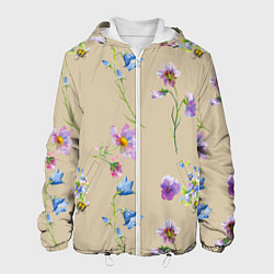 Куртка с капюшоном мужская Нарисованные Цветы Колокольчики и Пчёлы, цвет: 3D-белый