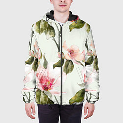 Куртка с капюшоном мужская Цветы Нарисованные Магнолии, цвет: 3D-черный — фото 2