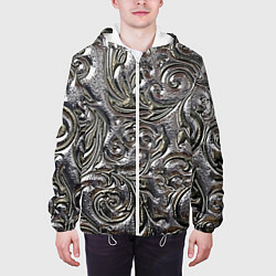 Куртка с капюшоном мужская Растительный орнамент - чеканка по серебру, цвет: 3D-белый — фото 2