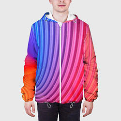Куртка с капюшоном мужская Оптическая иллюзия с линиями, цвет: 3D-белый — фото 2