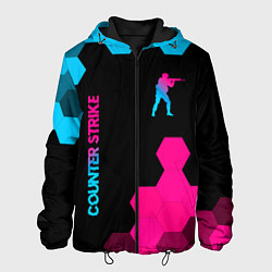 Мужская куртка Counter Strike - neon gradient: символ и надпись в