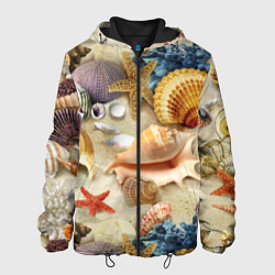Мужская куртка Морские раковины, кораллы, морские звёзды на песке