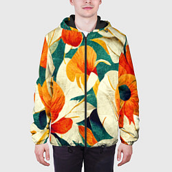 Куртка с капюшоном мужская Винтажный цветочный рисунок, цвет: 3D-черный — фото 2