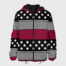 Куртка с капюшоном мужская Burgundy black striped pattern, цвет: 3D-черный
