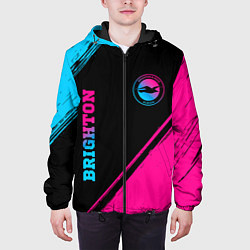 Куртка с капюшоном мужская Brighton - neon gradient: символ и надпись вертика, цвет: 3D-черный — фото 2