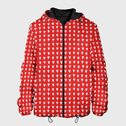 Куртка с капюшоном мужская Красные сердечки паттерн, цвет: 3D-черный