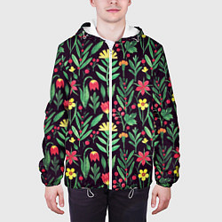 Куртка с капюшоном мужская Цветочный акварельный паттерн, цвет: 3D-белый — фото 2