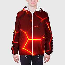 Куртка с капюшоном мужская Красные неоновые геометрические плиты, цвет: 3D-белый — фото 2