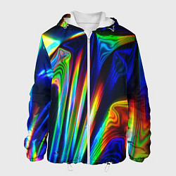 Куртка с капюшоном мужская Волнообразные абстрактные линии, цвет: 3D-белый