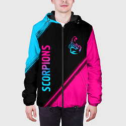 Куртка с капюшоном мужская Scorpions - neon gradient: надпись, символ, цвет: 3D-черный — фото 2