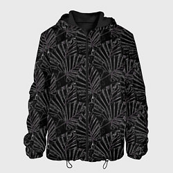 Куртка с капюшоном мужская Белые контуры тропических листьев на черном, цвет: 3D-черный