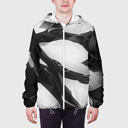 Куртка с капюшоном мужская Осколки кристалла, тёмная абстракция, цвет: 3D-белый — фото 2