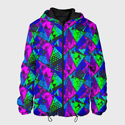 Куртка с капюшоном мужская Неоновый абстрактный геометрический узор, цвет: 3D-черный