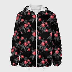Куртка с капюшоном мужская Акварельные розы на черном, цвет: 3D-белый