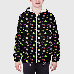Куртка с капюшоном мужская 90s pattern on black, цвет: 3D-белый — фото 2