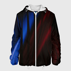 Куртка с капюшоном мужская Иллюзорные синие и красные линии во тьме, цвет: 3D-белый