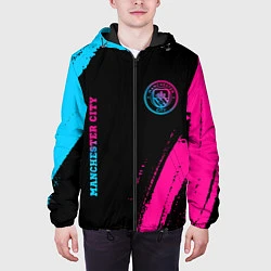 Куртка с капюшоном мужская Manchester City - neon gradient: надпись, символ, цвет: 3D-черный — фото 2
