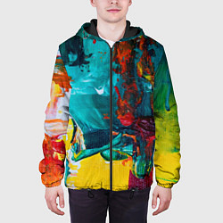 Куртка с капюшоном мужская Краски на холсте абстракция, цвет: 3D-черный — фото 2