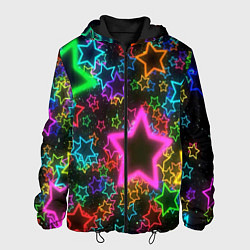 Куртка с капюшоном мужская Большие неоновые звезды, цвет: 3D-черный