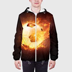 Куртка с капюшоном мужская Футбольный мяч огонь, цвет: 3D-белый — фото 2
