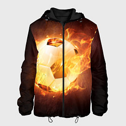 Куртка с капюшоном мужская Футбольный мяч огонь, цвет: 3D-черный