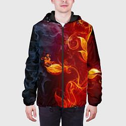 Куртка с капюшоном мужская Огненный цветок с дымом, цвет: 3D-черный — фото 2
